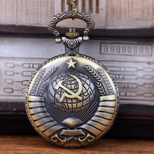 Load image into Gallery viewer, Vintage USSR Soviet Badges Sickle Hammer Pocket Watch Necklace Bronze Pendant Chain Clock Fashion Women Men For Christmas Gift