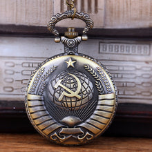 Load image into Gallery viewer, Vintage USSR Soviet Badges Sickle Hammer Pocket Watch Necklace Bronze Pendant Chain Clock Fashion Women Men For Christmas Gift